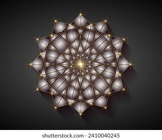 Mystical flower motifs, used in the Ottoman and Arabic periods. Sacred geometry, gold luxury star mandala, vector illustration. Twelve sided geometric, Arab jewel concept isolated on black background