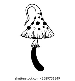 A mystical fly agaric mushroom illustrated in a lovely black-and-white doodle style.