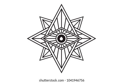 Mystical geometry symbol. Linear alchemy, occult, philosophical sign. For music album cover, poster, flyer, sacramental logo design. Astrology, imagination, creativity, superstition, religion concept.