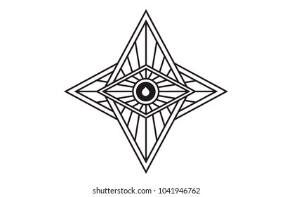 Mystical geometry symbol. Linear alchemy, occult, philosophical sign. For music album cover, poster, flyer, sacramental logo design. Astrology, imagination, creativity, superstition, religion concept.