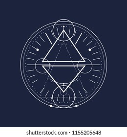 Mystical geometry symbol. Linear alchemy, occult, philosophical sign. For music album cover, poster, sacramental design. Astrology and religion concept.