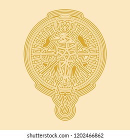 Mystical geometry symbol. Linear alchemy, occult, philosophical sign. Low poly raven. For music album cover, poster, sacramental design. Astrology and religion concept.