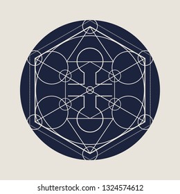 Mystical geometry symbol. Linear alchemy, occult, philosophical sign. For music album cover, poster, sacramental design. Astrology and religion concept.