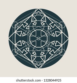 Mystical geometry symbol. Linear alchemy, occult, philosophical sign. For music album cover, poster, sacramental design. Astrology and religion concept.