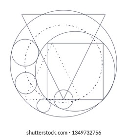 Mystical geometry symbol. Linear alchemy, occult, philosophical sign. For music album cover, poster, sacramental design. Astrology and religion concept.