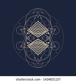 Mystical geometry symbol. Linear alchemy, occult, philosophical sign. For music album cover, poster, sacramental design. Astrology and religion concept.