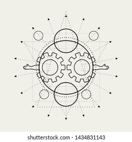 Mystical geometry symbol. Linear alchemy, occult, philosophical sign. For music album cover, poster, sacramental design. Astrology and religion concept.