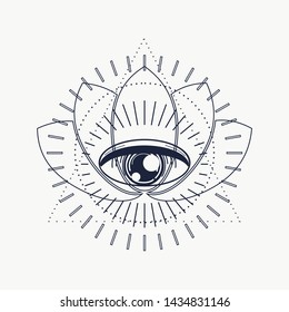 Mystical geometry symbol. Linear alchemy, occult, philosophical sign. For music album cover, poster, sacramental design. Astrology and religion concept.