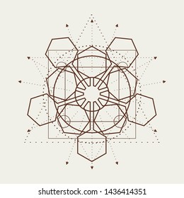 Mystical geometry symbol. Linear alchemy, occult, philosophical sign. For music album cover, poster, sacramental design. Astrology and religion concept.