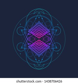 Mystical geometry symbol. Linear alchemy, occult, philosophical sign. For music album cover, poster, sacramental design. Astrology and religion concept.