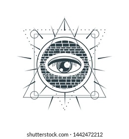 Mystical geometry symbol. Linear alchemy, occult, philosophical sign. For music album cover, poster, sacramental design. Astrology and religion concept.