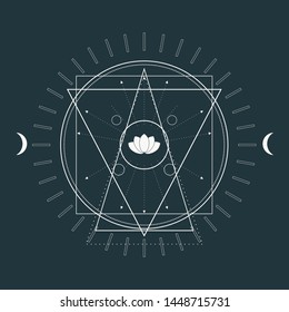 Mystical geometry symbol. Linear alchemy, occult, philosophical sign. For music album cover, poster, sacramental design. Astrology and religion concept.