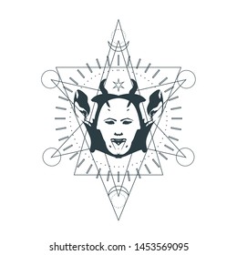 Mystical geometry symbol. Linear alchemy, occult, philosophical sign. For music album cover, poster, sacramental design. Astrology and religion concept.