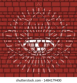 Mystical geometry symbol. Linear alchemy, occult, philosophical sign. For music album cover, poster, sacramental design. Astrology and religion concept. Graffiti on brick wall