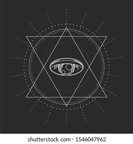 Mystical geometry symbol. Linear alchemy, occult, philosophical sign. For music album cover, poster, sacramental design. Astrology and religion concept.
