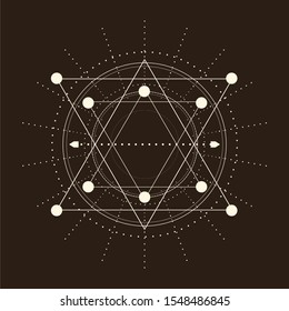 Mystical geometry symbol. Linear alchemy, occult, philosophical sign. For music album cover, poster, sacramental design. Astrology and religion concept.