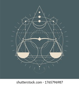 Símbolo de geometría mística. Alquimia lineal, signo oculto, filosófico. Para portada de álbum de música, afiche, diseño sacramental. Astrología y concepto religioso. Escalas de cosecha