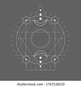 Mystical geometry symbol. Linear alchemy, occult, philosophical sign. For music album cover, poster, sacramental design. Astrology and religion concept.