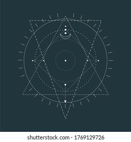 Mystical geometry symbol. Linear alchemy, occult, philosophical sign. For music album cover, poster, sacramental design. Astrology and religion concept.