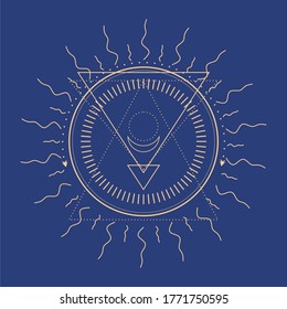 Mystical geometry symbol. Linear alchemy, occult, philosophical sign. For music album cover, poster, sacramental design. Astrology and religion concept.