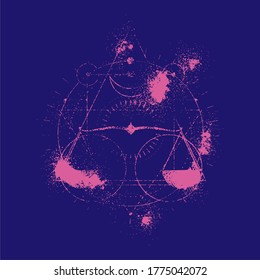 Símbolo de geometría mística. Alquimia lineal, signo oculto, filosófico. Para portada de álbum de música, afiche, diseño sacramental. Astrología y concepto religioso.