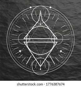 Mystical geometry symbol. Linear alchemy, occult, philosophical sign. For music album cover, poster, sacramental design. Astrology and religion concept.
