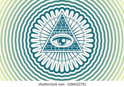Mystical geometry symbol. Linear alchemy, occult, philosophical sign. Eye and pyramid
