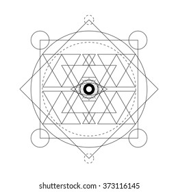 Mystical geometry symbol. Linear alchemy, occult, philosophical sign. For music album cover, poster, flyer, sacramental logo design. Astrology, imagination, creativity, superstition, religion concept.