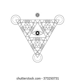Mystical geometry symbol. Linear alchemy, occult, philosophical sign. For music album cover, poster, flyer, sacramental logo design. Astrology, imagination, creativity, superstition, religion concept.
