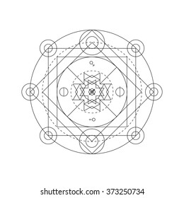 Mystical geometry symbol. Linear alchemy, occult, philosophical sign. For music album cover, poster, flyer, sacramental logo design. Astrology, imagination, creativity, superstition, religion concept.