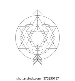 Mystical geometry symbol. Linear alchemy, occult, philosophical sign. For music album cover, poster, flyer, sacramental logo design. Astrology, imagination, creativity, superstition, religion concept.