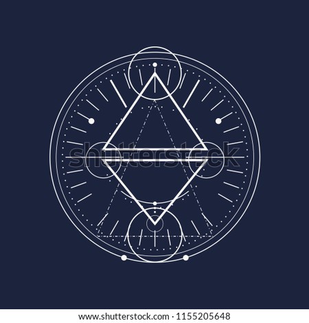 Mystical geometry symbol. Linear alchemy, occult, philosophical sign. For music album cover, poster, sacramental design. Astrology and religion concept.
