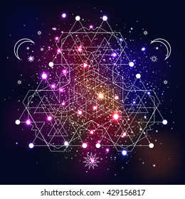 Mystical geometry symbol on space background. 