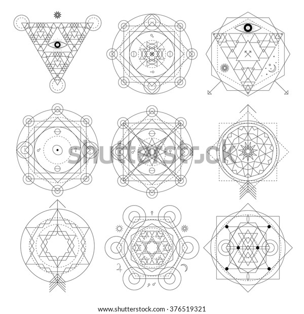 Mystical Geometry Symbols Set Linear Alchemy Stock Vector (Royalty Free ...