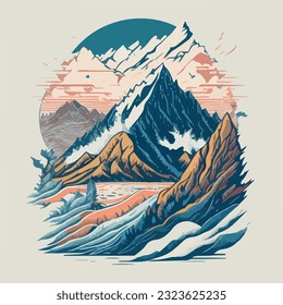 Mystical glow of splash mountain landscape in vector illustrator