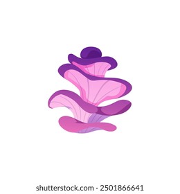 Mística seta rosa-violeta brillante, de múltiples niveles, forma ondulada. Grebe venenoso. Elemento de juego de setas. Ingrediente mágico alucinógeno del alquimista. Ilustración vectorial aislada sobre fondo blanco