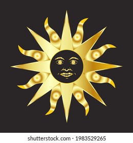 Mystical golden boho tattoos with sun, crescent, stars and clouds. Linear design, hand-drawing. elements for astrology, mysticism and fortune telling.