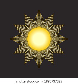 Mystical golden boho tattoos with sun. Linear design, elements for astrology, mysticism and fortune telling.