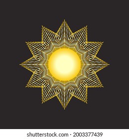 Mystical golden boho tattoos with sun. Linear design, elements for astrology, mysticism and fortune telling.