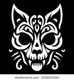 Mystical, gothic black cat, illustration tribal style