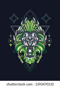 Mystical green lion with sacred geometry 