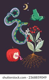 Mystical halloween illustrations set postcard.
