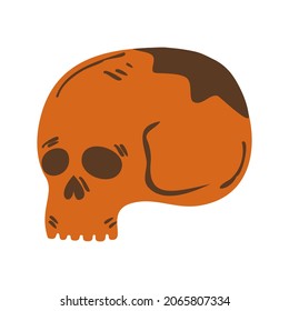 Mystical human skull. An element of magic and isotericism. Vector illustration in flat hand drawn cartoon style.