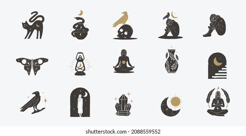 Mystical Illustration Dreaming Vector Set. Abstract flat vector art illustration style.