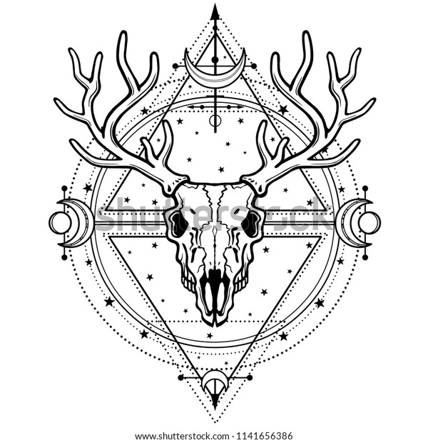 Mystical Image Skull Horned Deer Sacred Stock Vector (Royalty Free ...