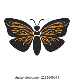 Un insecto místico. ilustración vectorial sobre fondo blanco. Diseño para decoración doméstica, impresión de camisetas, pegatina, afiche de boho, tarjeta mágica, arte mural