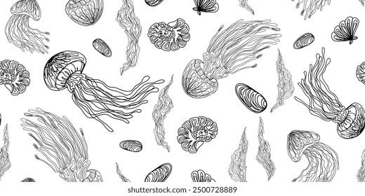 Mystical jellyfish pattern vector seamless pattern rapport