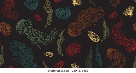 Mystical jellyfish pattern vector seamless pattern rapport