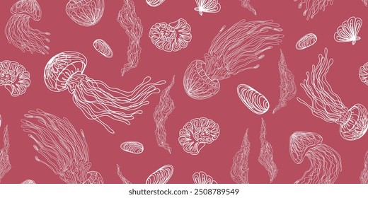 Mystical jellyfish pattern vector seamless pattern rapport