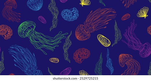 Mystical jellyfish pattern vector seamless pattern rapport